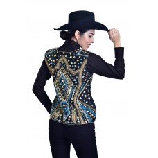 Gold And Turq Hand Embroidered Front & Back Show Vest - V210003